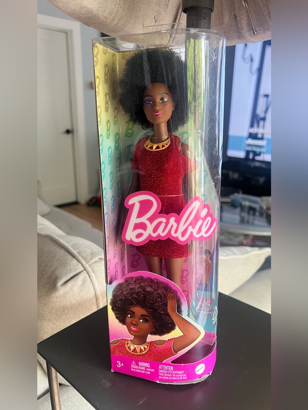 Barbie Fashionista #221 Doll with Black Afro and Red Sparkle Dress